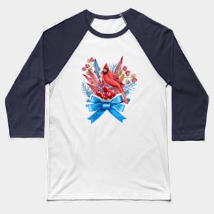 Red Cardinal in Blue Ribbon Baseball T-Shirt